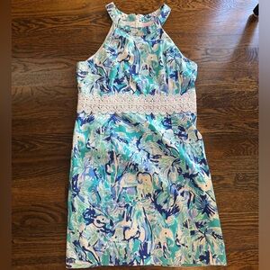 blue, turquoise, white halter Lily Pulitzer dress